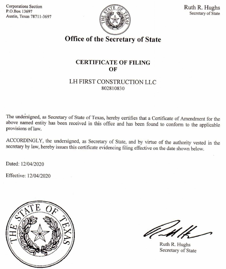 SOS filing